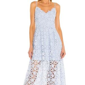 ASTR Delicate Lace Midi Dress in Periwinkle